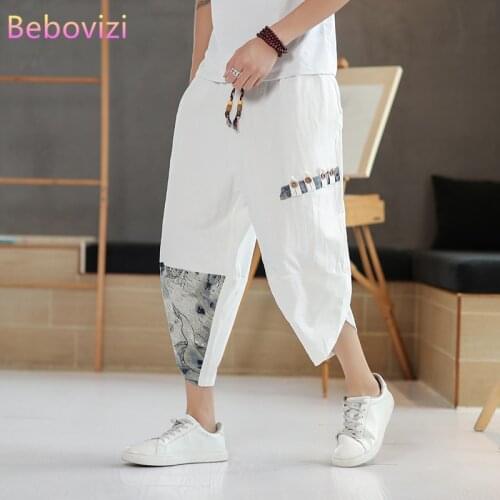 Plus Size M-5XL 2021 New Summer Chinese Style Cotton and Linen Harem Pants for Men Navy Blue White Black Gray Thai Kimono Pants