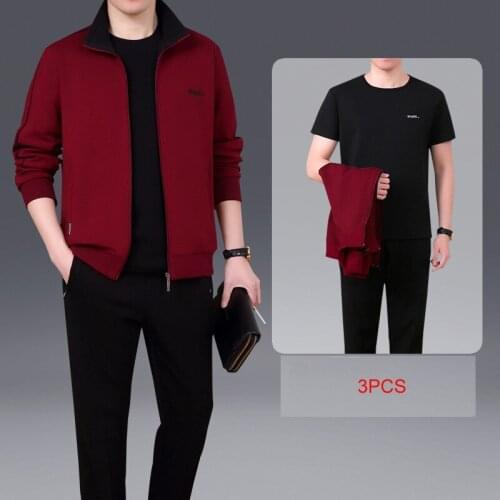 Men Running Sportswear Sets 3 Pcs Cotton Jacket Sweatshirt Sweatpants Gym Fitness Bodybuilding Male Jogging Crossfit Tracksuits