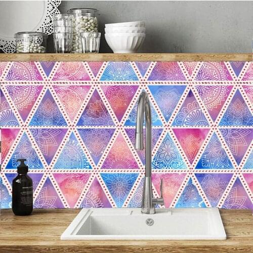 Spain style Mandala Triangles Strip Tiles Wall Stickers Bathroom Kitchen Wardrobe Door Home Decor DIY Wallpaper customed