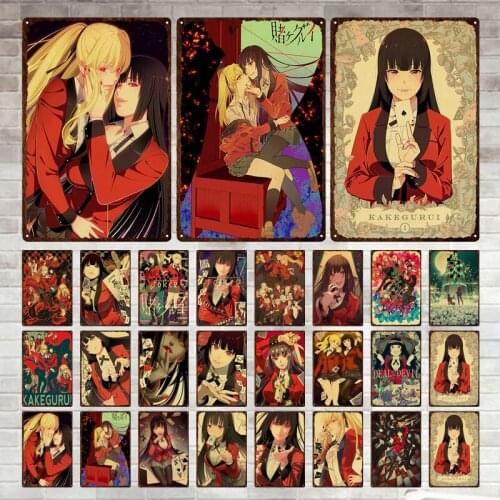 Vintage Metal Poster New Kakegurui Anime Wall Art Iron Painting Tin Sign Shabby Plaques for Living Room Home Bar Cafe Decoration
