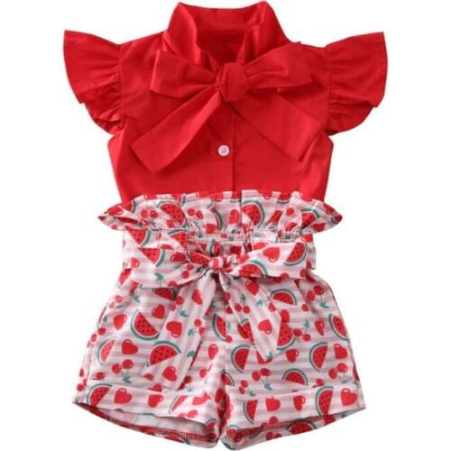 1-6Years Baby Girls Outfits Toddler Kids Watermelon Lace Clothes T-shirt Top & Shorts