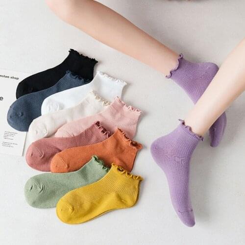 Solid frilly socks kawaii designer cute calcetines women cotton meias skarpetki damskie street style woman sock harajuku socken
