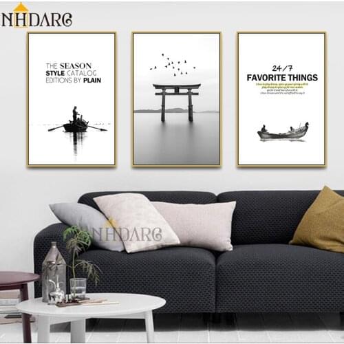Posters and Prints Canvas Art Painting Black And White Boat Scenery Wall Pictures for Living Room Modern Nordic Home Decor
