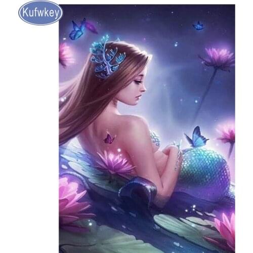 Kufwkey Full,Square,5d diy,Diamond painting,picture of rhinestones girl,Mermaid,butterfly,mosaic full embroidery,Home decoration