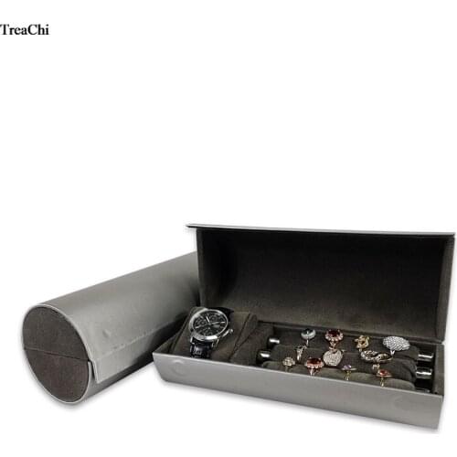 Silver PU Watch Pillow Jewelry Display Storage Box Portable Wristwatch Bracelet Chain Ring Bar Jewelry Organizer Travel Box