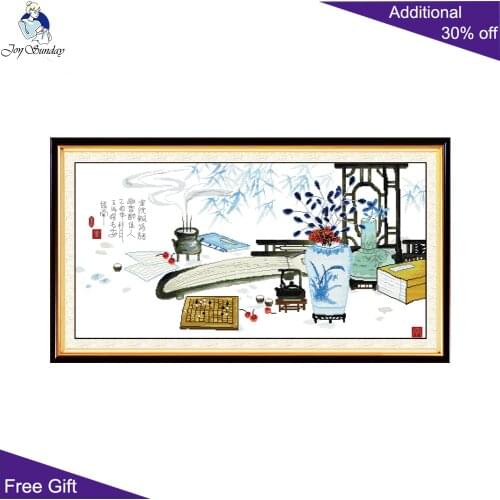 Joy Sunday Lyre Chess Calligraphy And Painting Z140(2) Counted and Stamped Home Decor Chinese Culture Cross Stitch kits