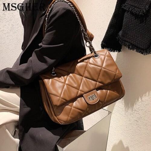 Quilted PU Leather Big Crossbody Bags For Women 2021 Winter Fashion Chain Shoulder Purses Lady Luxury Designer Handbags Clutch