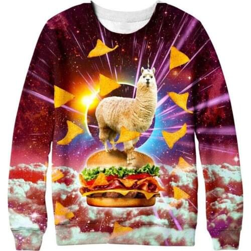 SOSHIRL Llama Burger Sweatshirt Funny Kawaii Animal Hooded Sweatshirt Harajuku 3d Print Pullovers Retro Punk Hip Hop Streetwear