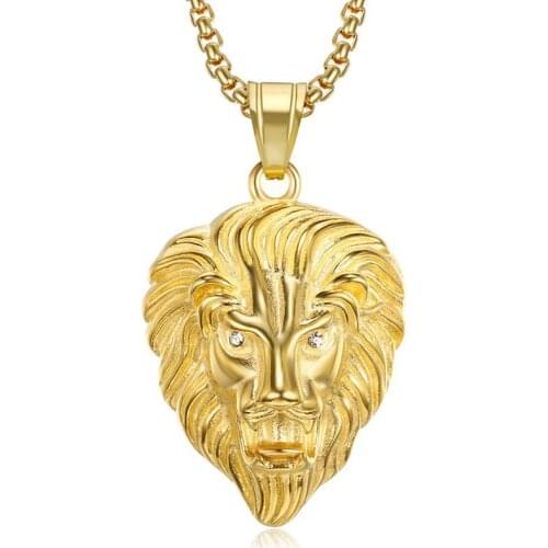 Hip Hop Lion Head Pendant & Chains For Men Gold Color Stainless Steel Animal Necklaces Male Iced Out Bling Jewelry Dropshipping