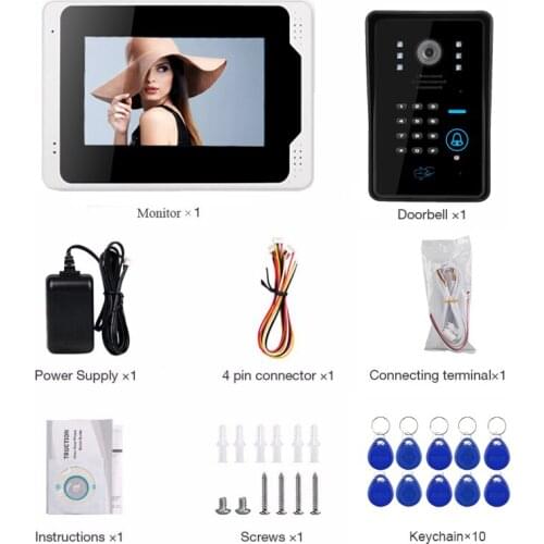 Smart 7 Inch Video Intercom with Lock Video Door Phone Doorbell Camera Exit Unlock Button Day Night Vision Waterproof