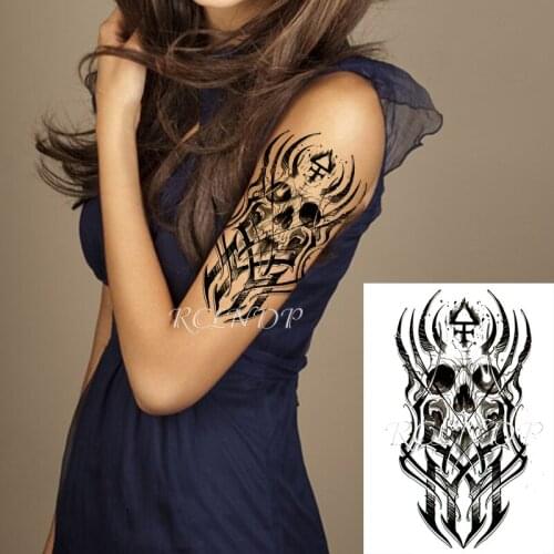 Waterproof Temporary Tattoo Sticker Cross Horrible Skull Head Sharp Line Pattern Fake Tatto Flash Tatoo Arm Art for Men Women