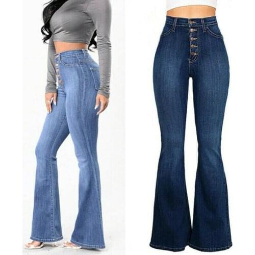 Ladies High Waisted Bell Bottom Bootcut Denim Pants Flared Jeans Trousers Hippie