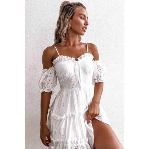 Woman Sexy A-line Dress High Waist Short-sleeve Solid Dresses For Women Summer Off Shoulder Ladies White dress