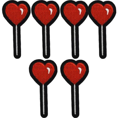 10PCS Heart Lollipop Patches for Clothing Iron Embroidered Patch Applique Cute Love Sewing Accessories DIY Clothes Bags Shoes