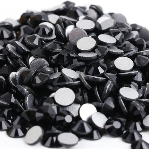 Jet Black Glass 3D Nail Art Decorations ss3 ss4 ss5 ss6 ss8 ss10 ss12 ss16 ss20 ss30 ss34 Crystal Nails Non HotFix Rhinestones