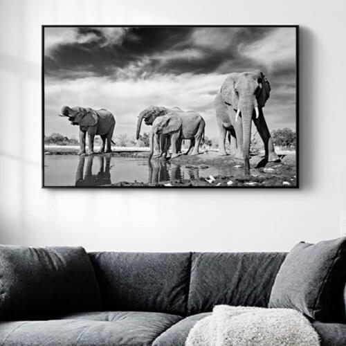 Africa Wildlife Animals Elephant Canvas Paintings Black White Animals Posters And Prints Wall Pictures Living Room Home Decor