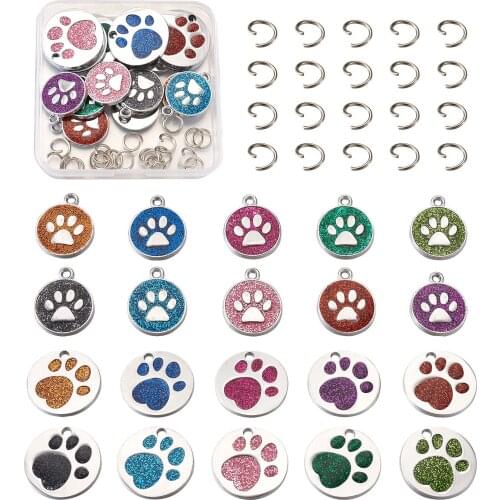 1Box Enamel Dog Paw Prints Pendants Charms For DIY Handmade Necklace Bracelet Key Chain Earings Making Decor