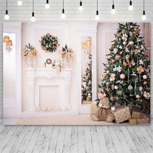 Avezano Backdrop Merry Christmas Tree Winter Fireplace Mistletoe Wreath Photography Backgrounds Photo Studio Photozone Photocall