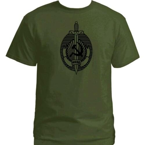 Russian NKVD The Old KGB Soviet Communist Security Agency Army Green T-shirt Men Short Sleeve Cotton Shirt Cool Tees Tops
