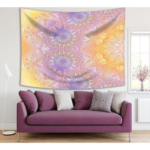 Tapestry Floral Ornament Mandala Geometric Shapes Soft 8colors Yellow Lilac Decorating Art Print