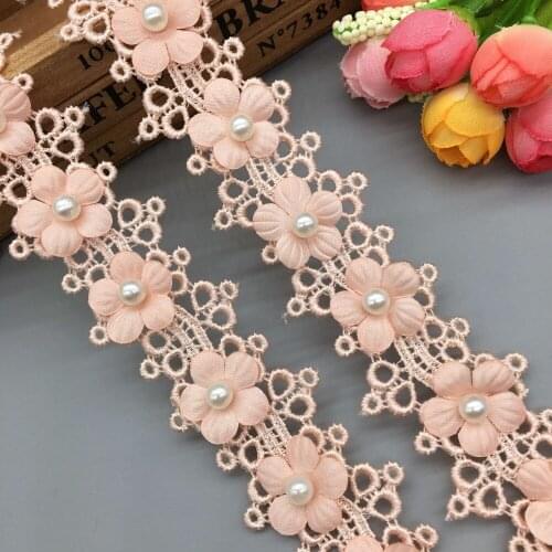 GXINUG 1 Yard Pearl Sun Flower Double Layer Circle Organza Circle Lace Trim Fabric Embroidered For Apparel Costumes Decor