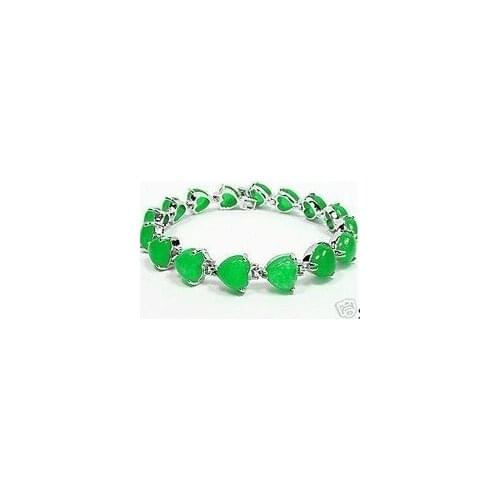 Fine Imperial Green gem Heart Shape Bracelet Bangle 7.5inch/19cm Wedding Girl MEN Quartz for women sterling silver jewelry