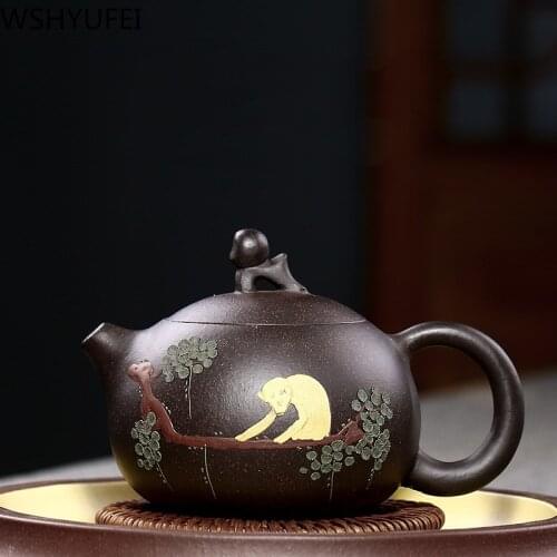 Chinese Yixing tea pot purple clay xishi teapot Raw ore black mud beauty Oolong tea kettle Handmade Teaware Authentic 200ml