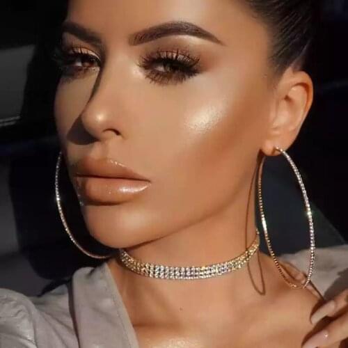 King Shiny Exaggerated Crystal Large Circle Hoop Earrings Trendy Geometric Round Metal Pipe Oversize Earrings Girl Party Brincos