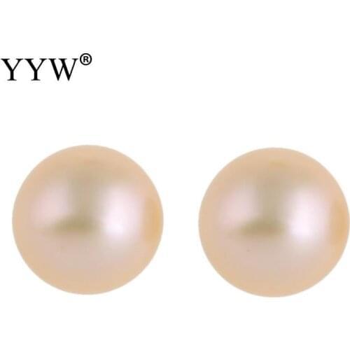Cultured Half Drilled Freshwater Pearl Beads Dome Natural Half-Drilled Pink 8.5-9mm Approx 0.8mm 1 Pair For Jewelry Making