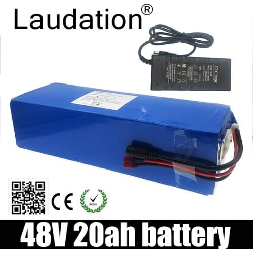 Laudation 48V 20ah Electric Bike Lithium Battery 13S 4P 21700 Pack For Less Than 750W Motor With 25A BMS And 2A Charger T Plug