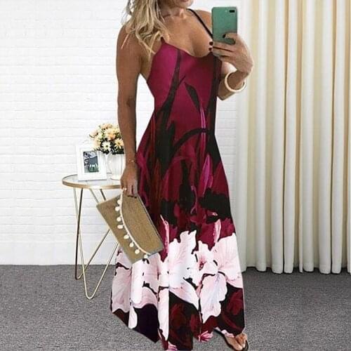 2021 Hot Sale Vintage Womens Hot Style Elegant Slim Slimming V-neck Positioning Flower Sling Big Swing Womens Dress