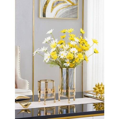 Metal Gold Vase Iron Geometric Glass Vases Decorative Floral Flowers Arrangement Desk Decor Flower Pot Vintage Home Decoration