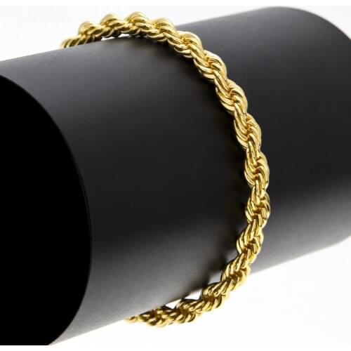 Hip Hop Men Gold Color Twisted Rope Twist Bracelet Ice Out Cuban Braclete Chain Hip Hop For Men