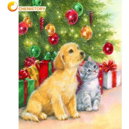 CHENISTORY Frame Picture Diy Painting By Numbers Christmas Dog Wall Art Home Decors Coloring By Numbers For Diy Gift 60x75cm