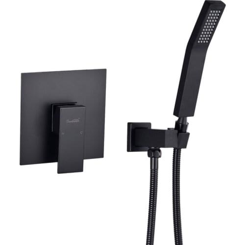 Gold Shower Faucet Set Concealed Wall Mounted Embedded Bathroom Shower Mixer Hand Held Shower Head Black Brushed