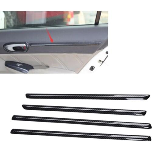 4pcs Carbon Fiber Style Inner Interior Door Armrest Strip Stripe Trim Decor Cover Fit for Honda Civic 8th 2006-2009 2010 2011