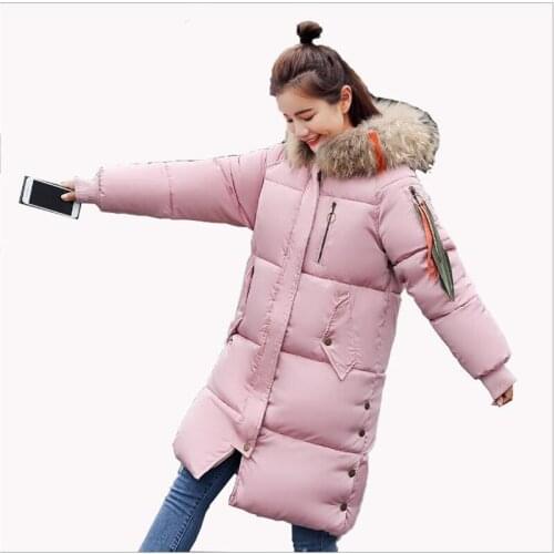 2018 New Fashion Women Winter Down Cotton Jacket Thicken Female Wide-Waisted Hooded Large Fur Collar Parkas Warm Loose Coat Q369