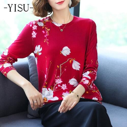 YISU 2021 New Women Autumn Sweater Fashion Printing Tops Female Long sleeve Jumper Loose Casual Knitted pullove Women clothing