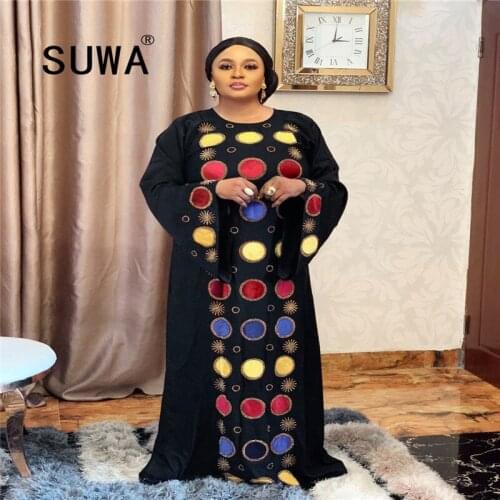 Wholesale Plus Size XL-3XL African Dresses For Women Spring Autumn Colorful Dot Printed Long Sleeve Loose Midi Dresses