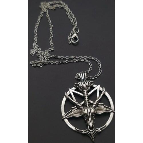 Pentagram Pan God Skull Goat Head Necklace Vintage Women Men Pentagram Pan God Skull Goat Head Pendant Chain Necklace Jewelry