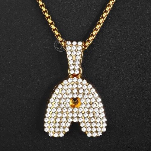 Punk Bubble Initial Letter Name Pendant Necklace for Women Men Gold Filled Full Rhinestone Chain Friendship Jewelry GP398B