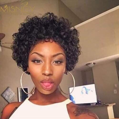 Short Curly Human Hair Wigs Full Machine Made Wig For Black Women Kinky Curly Wig Natural Color Can Be Dyed Remy Brazilian Wig