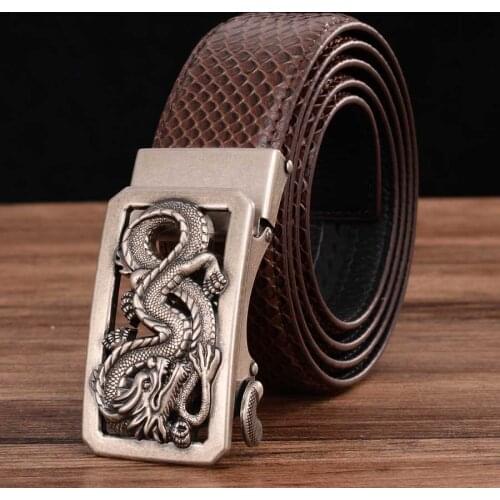Vintage Buckle Mens Belt Ratchet Dress Belt with Automatic Buckle Casual Leather Belt Cowhide Leather Belt for Men
