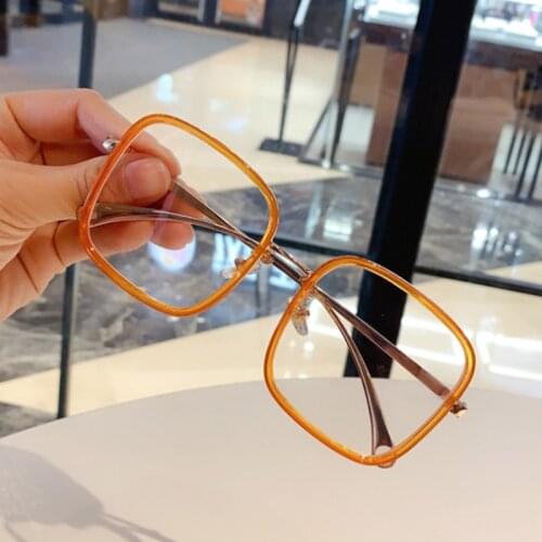 Luxury Brand Ins Popular Orange Square Glasses Clear Frames Spectacles Fashion Vintage Women Men Optical Eyeglasses Frame Metal