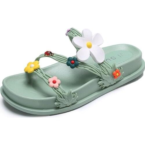 Flower Sandals Spring Summer 2021 New Style Slippers Womens Thick-soled Fresh Flip-flop Soft-soled Indoor Outdoor Beach Shoes