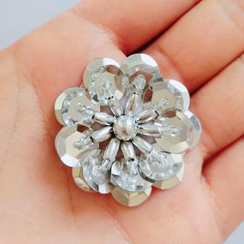 SILVER 30mm Sew on Sequins Beads Crystals Rhinestones Flower Strass For Sewing Party Dance Costume Wedding Dress Clothes Bag diy