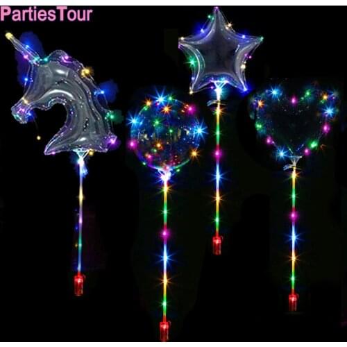 20inch Round Heart Unicorn Star Ballons With 3m Led Transparent Balloons Luminous Bobo Baloon Birthday Party Kids Wedding Decor