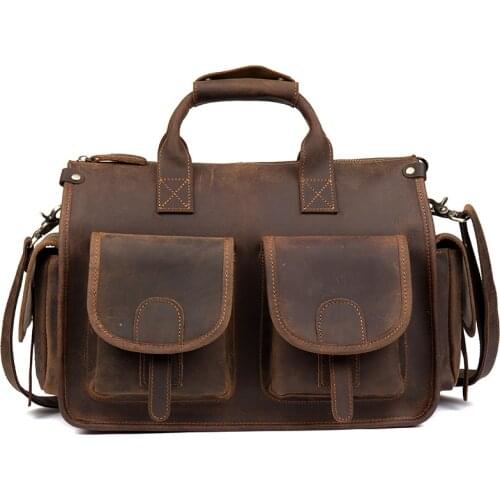 Crazy Horse Leather Hand Bag Thick Real Leather Shoulder Bag Bag Top Grade Mens Genuine Leather Briefcase Handbags