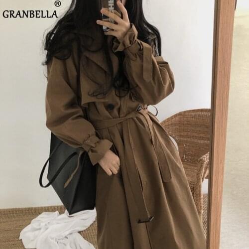 Vintage Darker Womens Oversize Trench Coat Korean Chic Midi Length Coat With Belt Loose Wild Windbreaker For Women