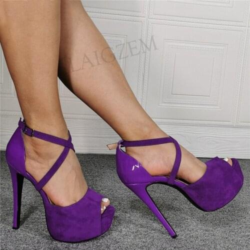 DOHBANER Women Heels Platform Pumps Patchwork Thin High Heels Peep Toe Zapatillas Prom Crossdress Shoes Woman Big Size 45 46 52